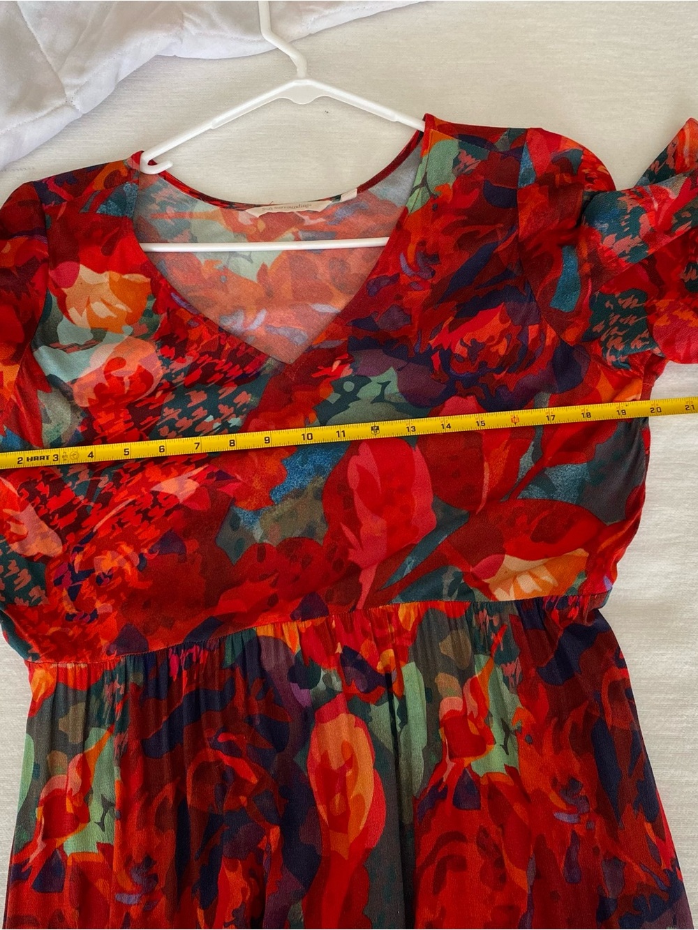 Soft Surroundings Red Floral V-Neck Maxi Dress medium lightweight - Picture 5 of 7